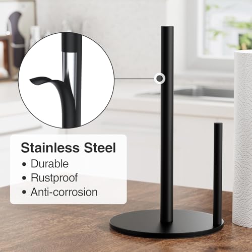 Paper Towel Holder Black Stainless Steel Kitchen Countertop Roll Organizer
