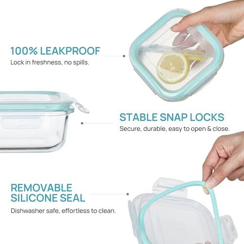 5Pack 17.5oz Glass Storage Containers with Lids (Green / 17.5oz)