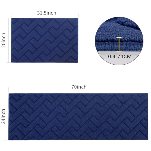 Kitchen Runner Rug (Navy Blue / 24"x71"+20"x32")