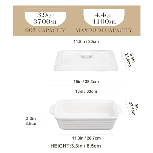 4.4 Qt Casserole Dish for Oven (4.4 QT - White)
