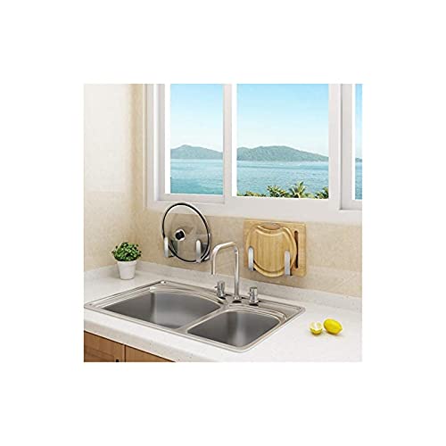 Pot Lid Holder Stainless Steel Wall Mounted 3M Self Adhesive Pan Cover Racks (Silver)
