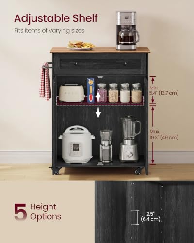 Mobile Kitchen Wooden Island Cart with Storage for Dining Room (Ink Black + Honey Brown / 15.8"D x 30.9"W x 35.1"H)