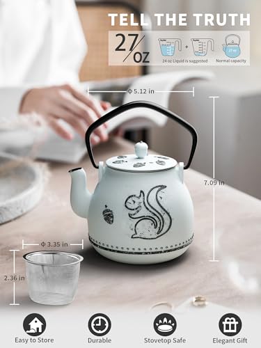 Teapot with Removable Infuser (1 Quarts / Light Blue Squirrel)