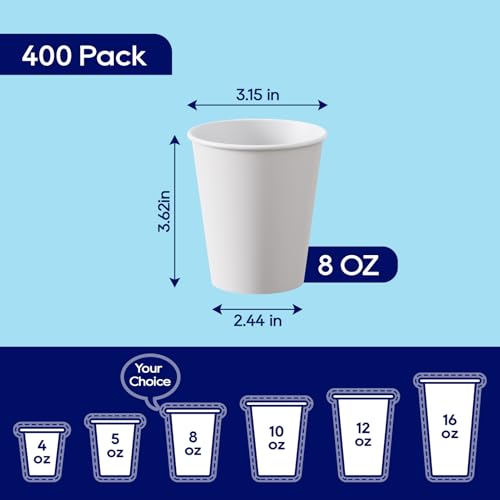 400 Pack 8 oz Disposable Paper Coffee Cups (8oz-400)