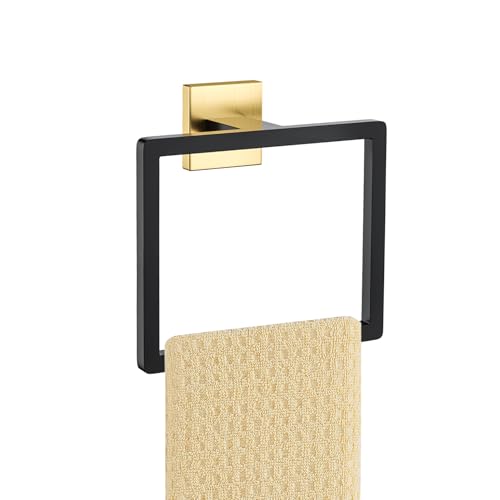 Black and Gold Towel Ring Square Hand Towel Holder Towel Hanger Bathroom Hardware Accessories Stainless Steel Wall (Black&gold / 1 Pc)