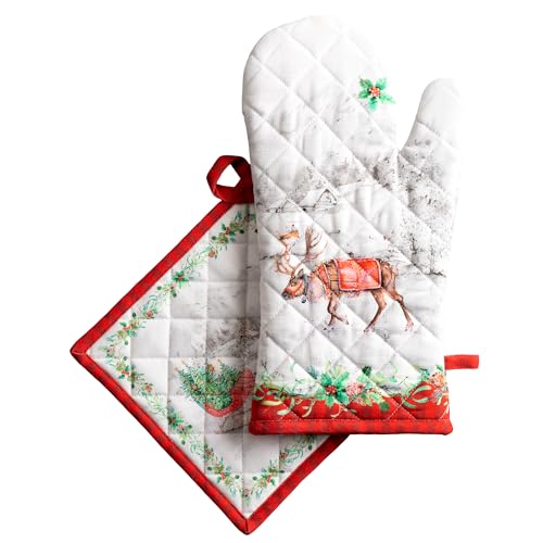 100% Cotton Oven Mitt & Pot Holder Set (114 - Christmas Tradition / 7.5" x 13" & 8" x 8" (Oven Mitt & Pot Holder))