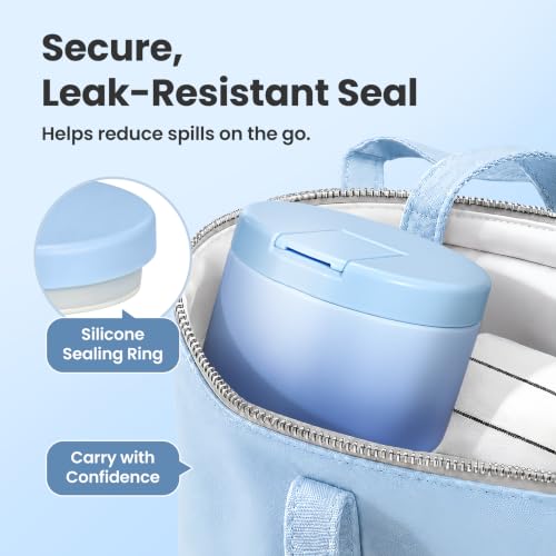 12oz Insulated Vacuum Food Jar with Buckle Lid Wide Mouth Soup Thermo for Hot Food Kids Leakproof Stainless Steel Lunch Container (Gradient Blue / 12OZ)