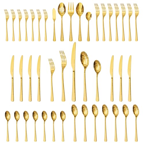 45 Piece Gold Silverware Set with Serving Utensils (45-Piece / Gold)