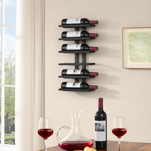 3 Set 6 Tier Wall Mount Wine Rack (3 Pack (18 Bottles) / Black)