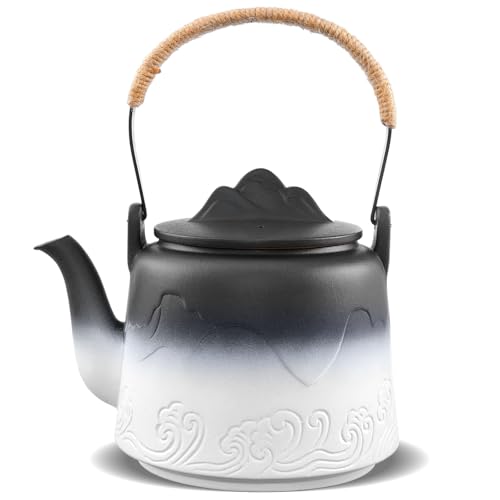 Ceramic Teapot with Infuser (Black/White / 33.8oz Teapot)
