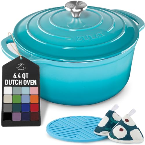 6.4QT Enameled Cast Iron Dutch Oven Pot with Lid (Light Blue / 6.4 Quart)