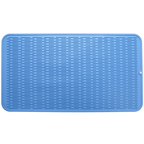 Silicone Dish Drying Mat for Multiple Usage (Lichen Blue / 32"L x 18"W)