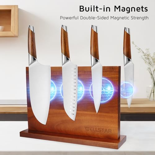 Modern Acacia Magnetic Knife Block Holder 14 x 10 Inches (XL)