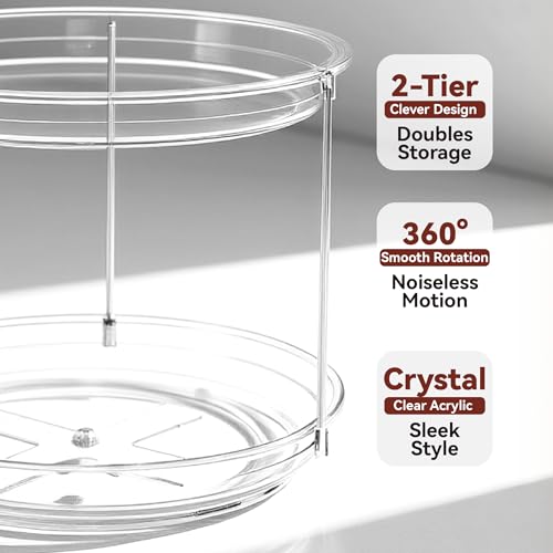 2 Tier Lazy Susan Turntable Organizer for Cabinet (1 PACK Clear)