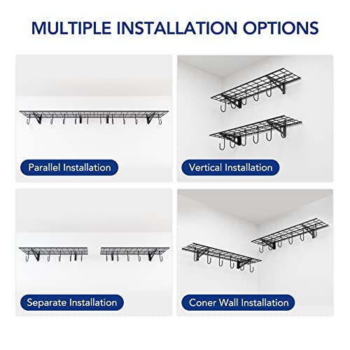 1 Pack 1x4 ft Garage Wall Shelving (1 pack-1x4 ft_6 hooks / Black)