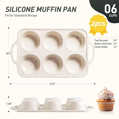 2 Packs 6 Cups Silicone Muffin Pan with Metal Reinforced Frame Jumbo Size Cupcake Pan Tray Egg Bites Silicone Circle Cookie Molds Muffin Tin Tart Pans Large Big Baking Sheet Set for Breakfast (Jumbo / Cream)
