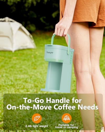 Mini Single Serve Coffee Maker for K Cups and Grounds with Handle (Oasis)