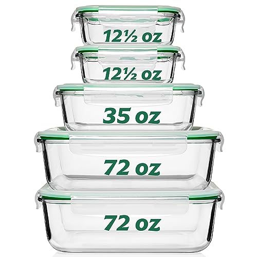 Family Pack Glass Storage Containers (5 Pack Mixed Size Rectangular Set)