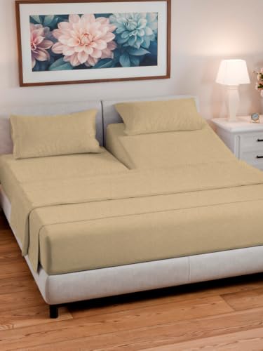 Flex Top Split Head King 4 Piece Sheet Set (37 - Heathered Tan / Split Head/Flex Top)