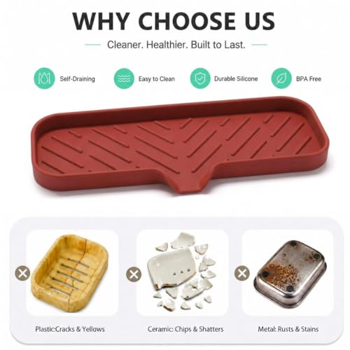 Silicone Soap Dish with Drain Spout (Red / L(12"×4"))