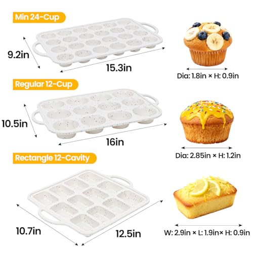 Metal Reinforced Bakeware Set (Creamy Confetti / Loaf Pan 12-Cup & Regular & Mini Muffin Pan)