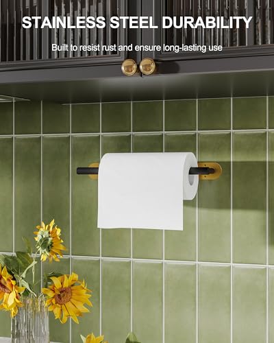 Paper Towel Holder Under Cabinet Self Adhesive Black & Gold (Black&gold / Standard Holder)