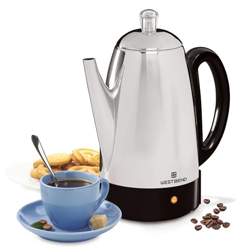 Electric Percolator Classic Style Coffee Maker with Heat Resistant Handle Base and Detachable Cord with Stainless Steel Stem and Basket