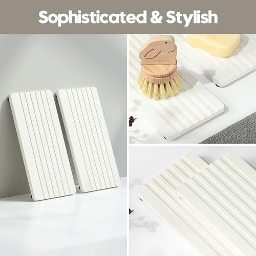 2PCS Diatomite Quick Stone Drying Tray Mat for Bathroom & Kitchen Counter (2 Pcs - Natural White / 8"x 3.8")