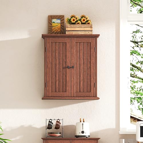 Bathroom Wall Cabinet with 2 Doors (Walnut / 8.8"D x 21.1"W x 24"H)
