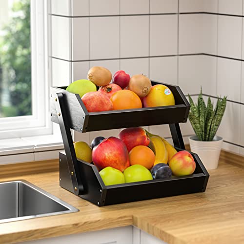 2 Tier Fruit Basket for Kitchen Counter (Black / 2-Tier)