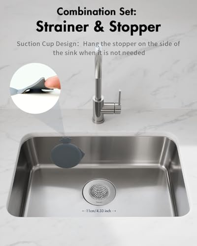Reversible Sink Drain Strainer & Kitchen Sink Stopper Set (Gray Silver)