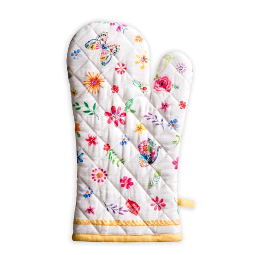 Maison d'Hermine Oven Gloves 100% Cotton Oven Mitt (034 - Happy Florals - Sweety / 7.5" x 13" (Oven Mitt))