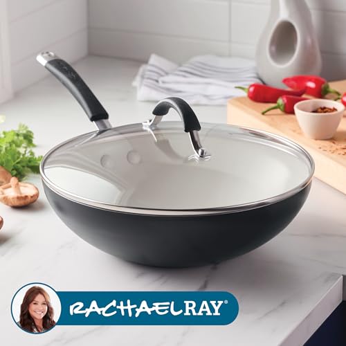 Cucina Ceramic Nonstick Stir Fry Pan and Lid (Wok (11") / Peppercorn)