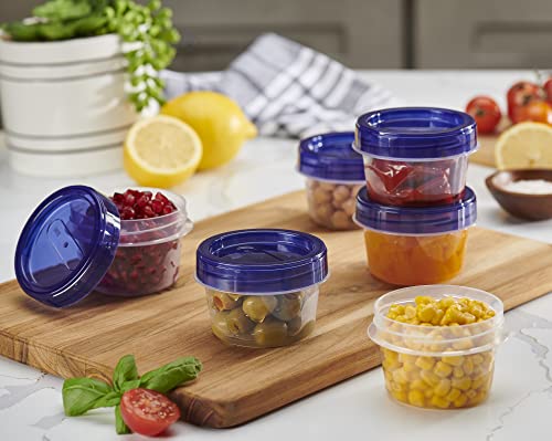 12 Pack Twist Cap Food Storage Containers with Blue Screw on Lid (4 OUNCE)