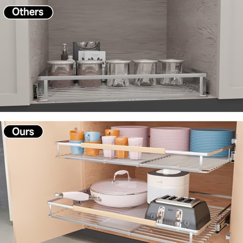 2Pack Expandable Pull Out Cabinet Organizer (Small, 12.3~18.5''W x 22.5''D/Side-Mount / 2 Pack)