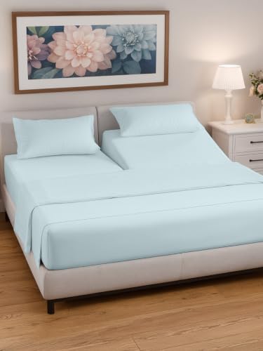 Flex Top Split Head King 4 Piece Sheet Set (23 - Ice Blue / Split Head/Flex Top)