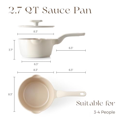 Ceramic Nonstick Saucepan with Lid (2.7 Quarts / Coconut White)
