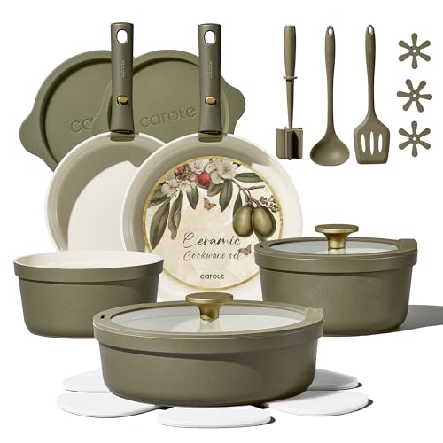 21pcs Ceramic Cookware Sets (Green / 21 PCS)