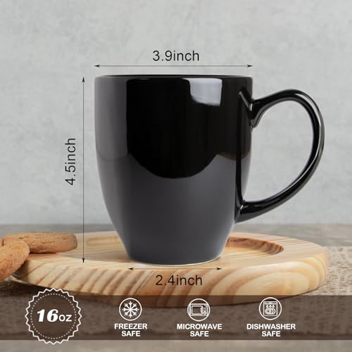 Durable 16oz Black Ceramic Coffee Mug (Black-1)