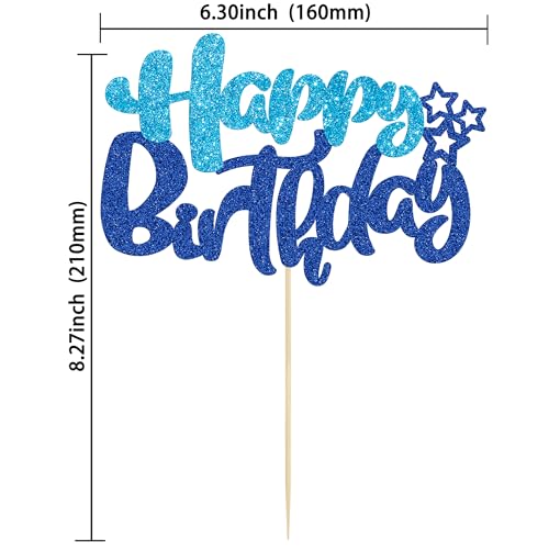 1Pcs Happy Birthday Cake Topper Glitter Cake Pick for Celebrating Anniversary Theme Party Cake Decorations Supplies Blue