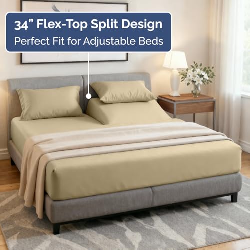 Flex Top Split Head King 4 Piece Sheet Set (13 - Beige / Split Head/Flex Top)