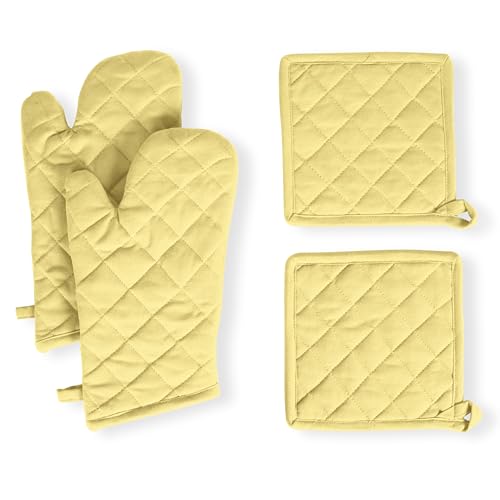 4 Piece Set 2 Oven Mitts & 2 Potholders (Sandal Yellow)