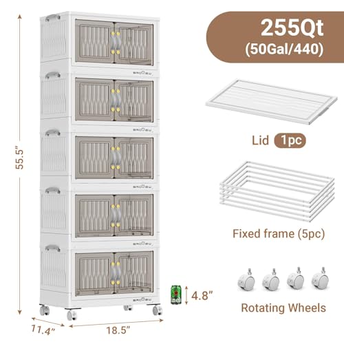 225Qt Stackable Storage Bins with Lid (White / 45QT-5Pack)