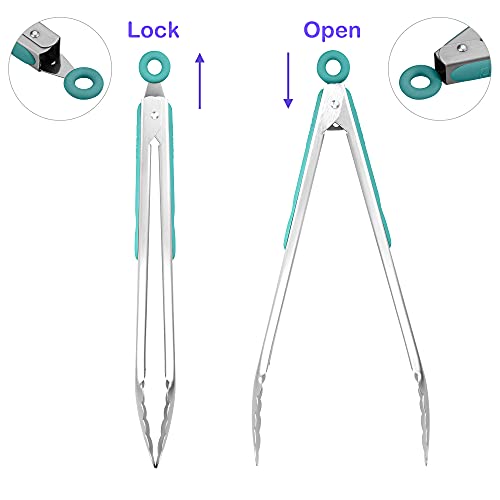 304 Stainless Steel Kitchen Cooking Tongs (12" & 14" / Aqua Sky)