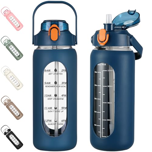 56oz Glass Water Bottles with Straw (Blue / 56 Ounces)