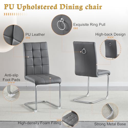 5 Piece Square Glass Dining Table Set (Square Table - 4 Silver Grey Chairs)