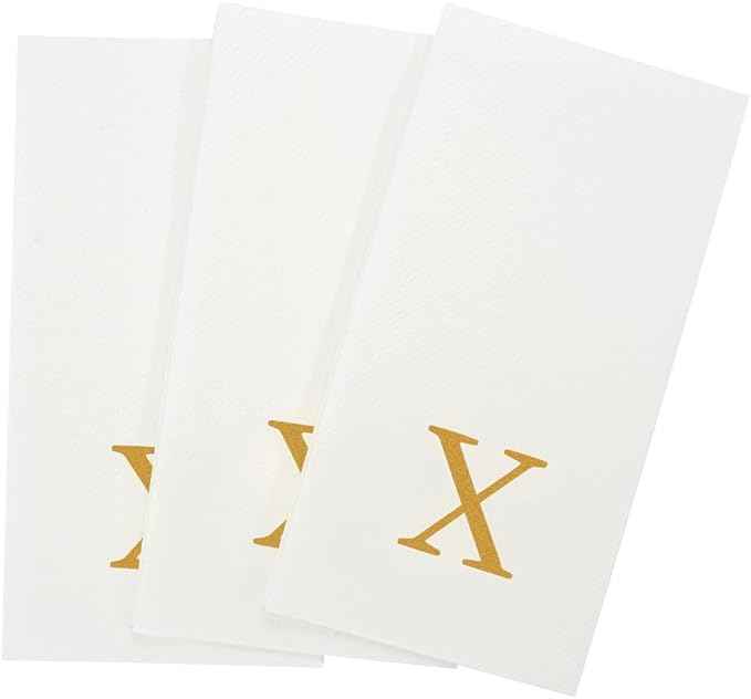 Luxenap 15.8 X 7.9 Inch Linen-Feel Guest Towels, 50 Lettered Hand Towels - Gold Letter 'X', Sans Serif Font, White Paper Dinner Napkins, airlaid, For Restrooms And Tables - Restaurantware
