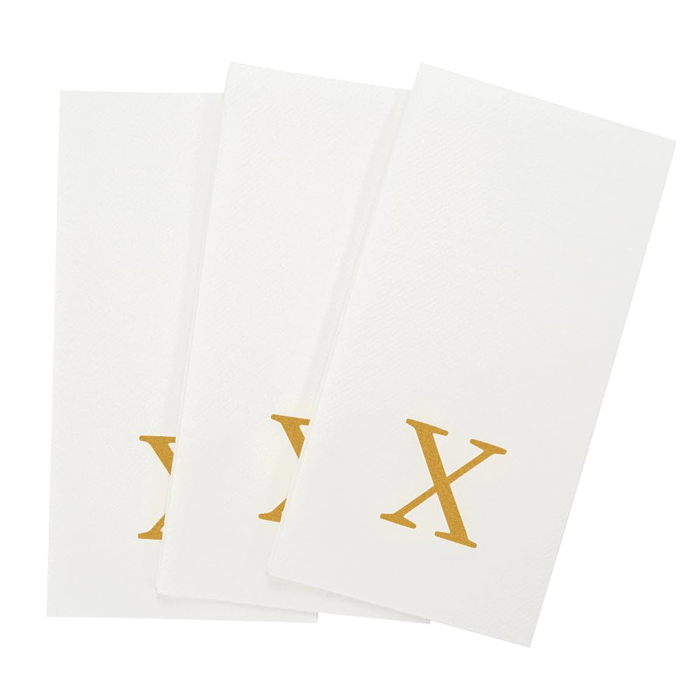 Paper Rectangle Gold Letter X Linen (Gold / 50 Count / X)