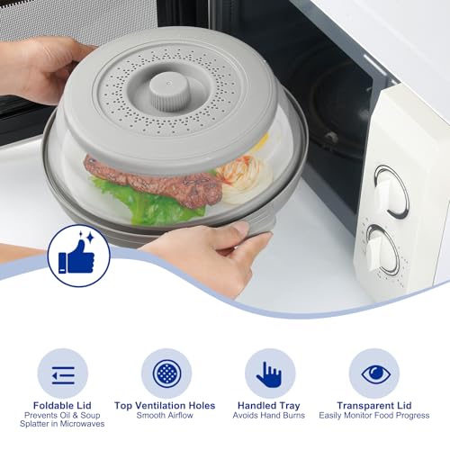 10.7 Inch Microwave Food Cover with Heat Insulation Mat (Gray)