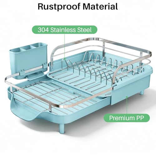 Expandable Dish Drying Rack for Kitchen Counter (Blue)